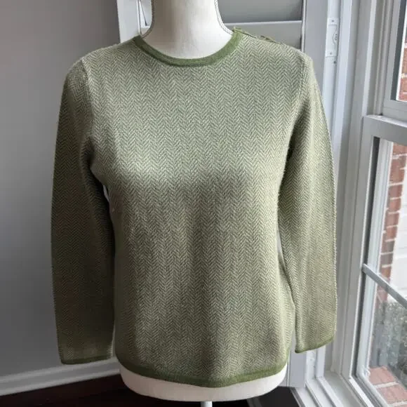 LIZ CLAIBORNE Sweater Womens PM Green 100% Merino Wool Breathable Natural Fiber - Picture 2 of 11